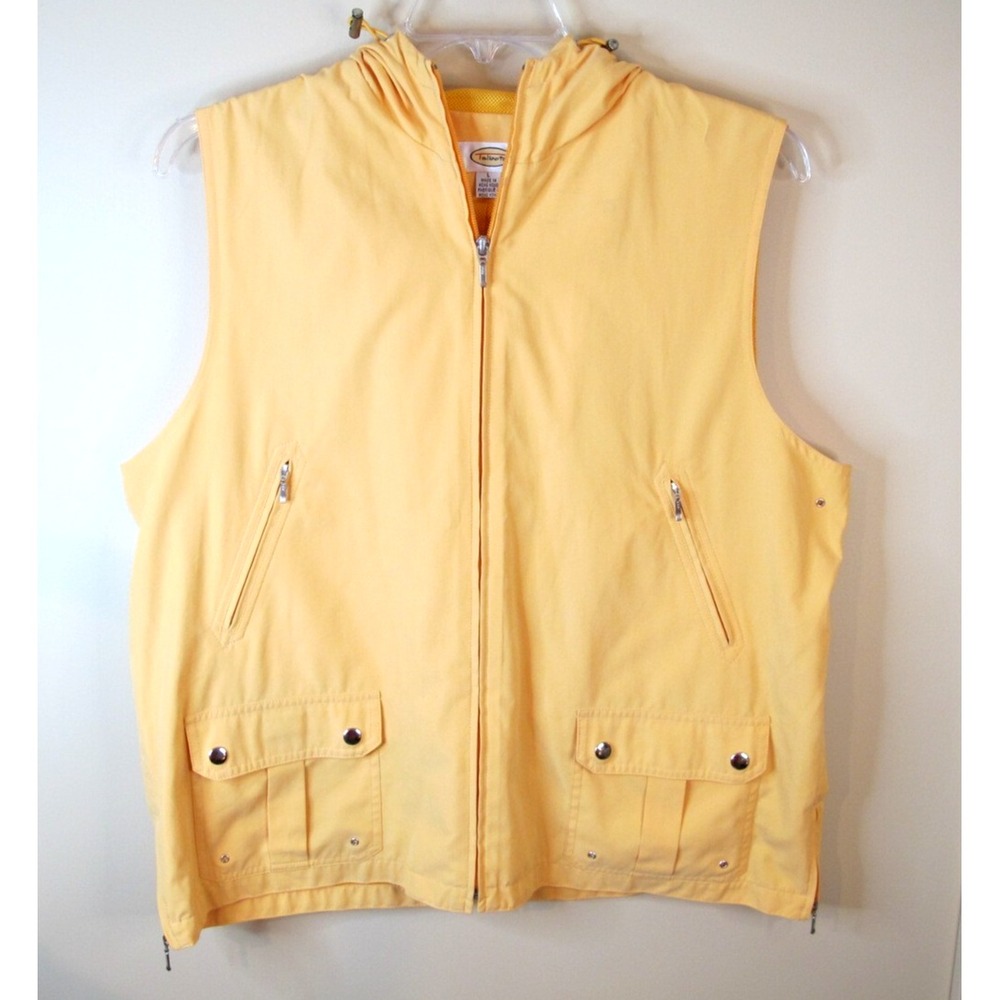 Talbots Full Zip Hooded‎ Sleeveless Vest Women's Large Orange Zip Pockets